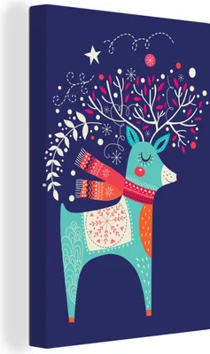 Produktbild von MuchoWow® - Leinwandbilder - Rentier - Weihnachten - Winter - Weihnachtsdekoration, Wandbild, Wanddeko Bilder Wohnzimmer, 40x60 cm