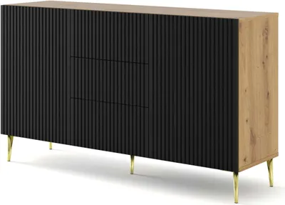 Produktbild von FURNLUX Sideboard Ravenna B Beige Und Schwarz Und Gold 150cm / Hauptfarbe: Schwarz / Abmessungen: 150 x 87 x 42 cm