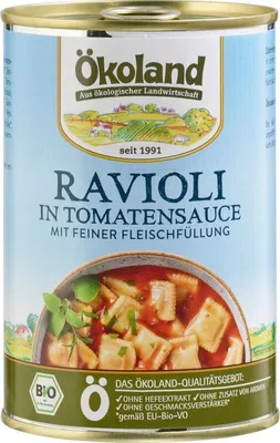 Produktbild von Ökoland Ravioli mit fleischhaltiger Füllung in Tomatensauce -  - 400g x 6  - 6er Pack VPE