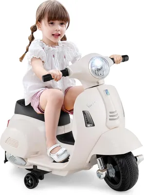 Immagine prodotto di COSTWAY motorino elettrico per bambini, Vespa 6V con faro e clacson a LED, motorino elettrico per bambini 2-2,5 km/h per bambini 18-36 mesi bianco