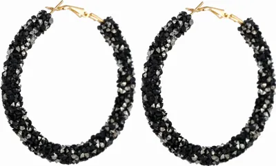 Produktbild von Mode Frauen Kreis Form Strass Intarsien Aussage Creolen Schmuck-Schwarz