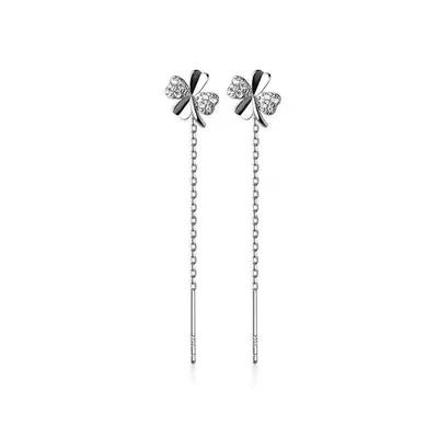 Produktbild von Damen Kleeblatt Ohrringe Silberfarben Hängeohrringe Kette Glück Schmuck, J0793