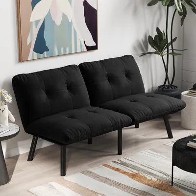 Obrázek produktu pro Dvoumístná rozkládací pohovka okwish, křeslo s rozkládací funkcí, jednoduchý design bez područek, barva: černá