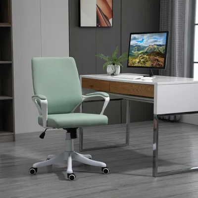 Produktbild von SUGIFT Schreibtischstuhl mit Armlehne, Bürostuhl Ergonomisch, Drehstuhl Leinenoptik, Grün-Weiß | Wippfunktion | bis 120 kg | 62x69x100 cm