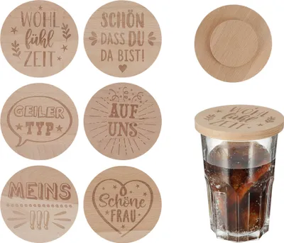 Produktbild von Glasdeckel Holz 6er Set
