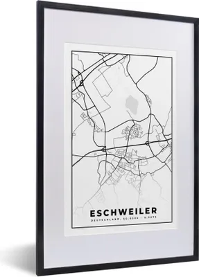 Produktbild von MuchoWow® Gerahmtes Poster Stadtplan - Eschweiler - Karte 40x60 cm - Poster mit Schwarzem Bilderrahmen Wandposter Rahmen Foto Bilder - Poster in Rahmen