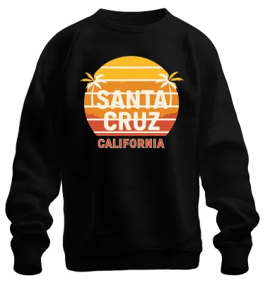 Produktbild von Santa Cruz Kalifornien Sonnenuntergang Palmen Surfen Retro Sweatshirt Pullover, Schwarz, S