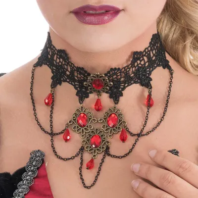 Produktbild von Halsband gotisch mit roten Perlen