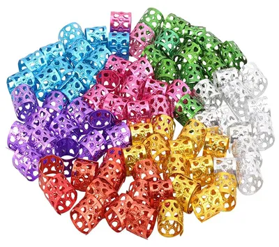 Produktbild von 120 Stück Aluminium-Haarringe für Dreadlocks, verstellbare Dreadlocks, langlebige Aluminium-Dreadlocks, geeignet für Partys und Modenschauen (7 gemischte Farben)