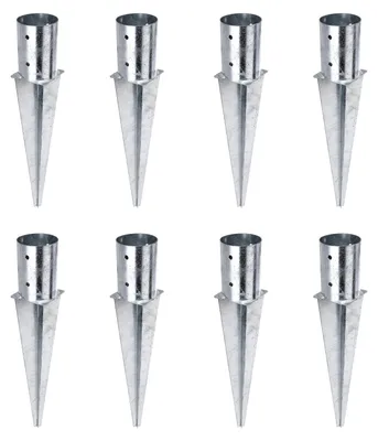 Zdjęcie produktu dla Alberts 8 x tuleja do wbijania w ziemię do słupków z drewna okrągłego, Ø 101 mm, długość 600 mm, ocynkowana ogniowo, do osadzenia w betonie