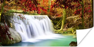 Produktbild von MuchoWow® Poster Herbst - Wasserfall - Natur 40x20 cm - Poster für die Wand - Poster Schlafzimmer