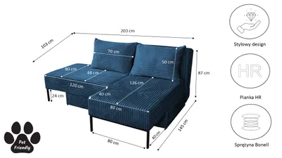 Zdjęcie produktu dla Narożnik, Sofa z funkcją spania, łóżko, szezlong, system wielofunkcyjny MOOKA 4w1, tkanina Velo Ciemnoniebieski Lewy
