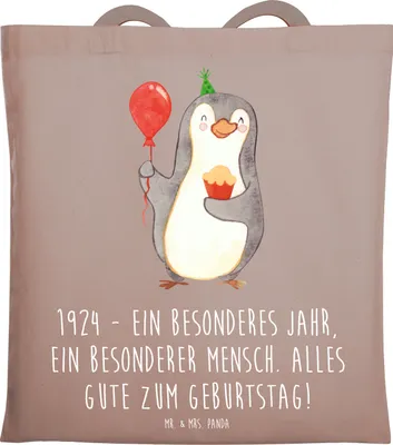 Produktbild von Mr. & Mrs. Panda dokumententasche 1924 Geburtstag - Braun Pastell - Geschenk, besonderes Jahr, Baumwollbeutel, besonderer, Happy Birthday, Laptoptasche, Shopping Tasche