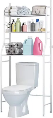 Image de Étagère de salle de bain résistante à l'eau, blanche | 3 niveaux | Pieds réglables en hauteur (E5477)