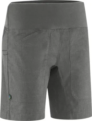 Graue Shorts "Wo Sansara" von Edelrid; geeignet für Damen; mit elastischem Bund und seitlicher Tasche.