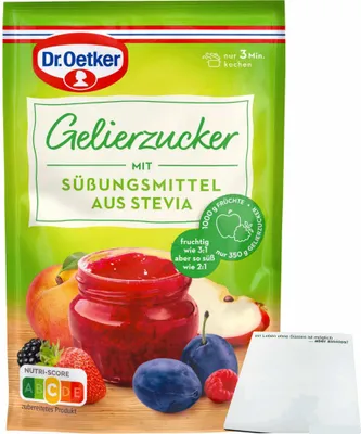 Produktbild von Dr. Oetker Gelierzucker mit Süßungsmittel aus Stevia (350g Packung) + usy Block