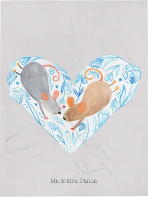 Produktbild von Mr. & Mrs. Panda XL Kuscheldecke  Mäuse Herz - Grau Pastell - Geschenk, Love, Freundin, für Immer, Liebespaar, Liebe