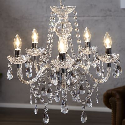 Barock Kronleuchter CRYSTAL 55cm klar Acryl 5-armig Lüster Pendelleuchte Deckenlampe