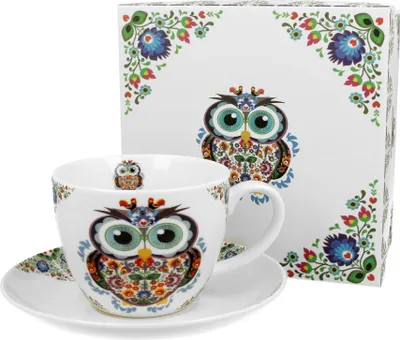 Produktbild von DUO ETNO Jumbobecher 470 ml OWL mit Untertasse, New Bone China Porzellan