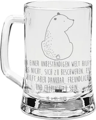 Produktbild von Mr. & Mrs. Panda Krug Bär Schulterblick - Transparent - Geschenk, Bären, Motivation, Teddy, Humpen, Bärenliebe, Glaskrug, Weisheit, Selbstachtung, Gravur Bierkrug, Seidel