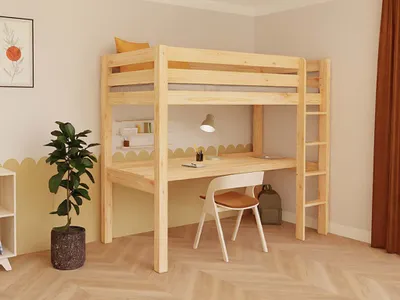 Produktbild von Hochbett MAKALU mit Schreibtisch 90x200 cm Weiß