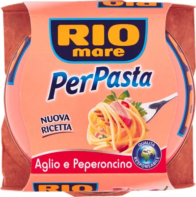 Produktbild von Rio Mare Per Pasta Thunfisch in Olivenöl mit Knoblauch und Chili 160 gr.