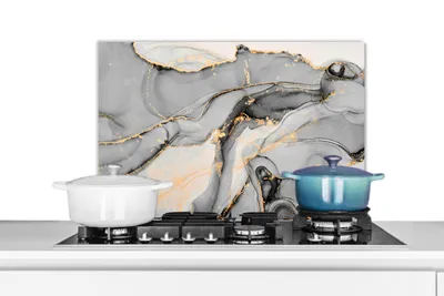 Obrázok produktu pre MuchoWow® Splashback Kuchyňa - Kuchynský backsplash - Ochrana steny pre sporák a drez Mramor - zlatý - sivý 70x50cm Alu-Dibond (alternatíva k