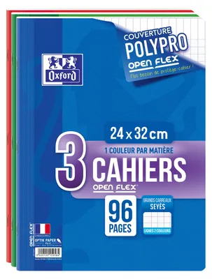 Produktbild von Oxford OpenFlex Hefte, 24 x 32 cm, große Seyes-Karos, 96 Seiten, Polypropylen