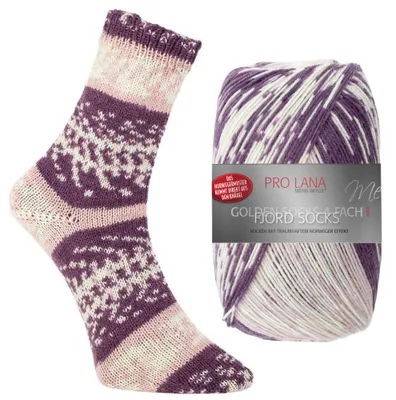 Produktbild von Pro Lana FJORD SOCKS 100 g 4-fach Norweger-Sockenwolle mit zauberhaftem Norwegermuster 420 m Farbe 188 - pflaume color