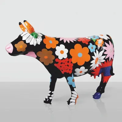 Produktbild von Casa Padrino XXL Deko Skulptur Kuh Schwarz / Bunt 220 cm - Lebensgroße Garten Figur