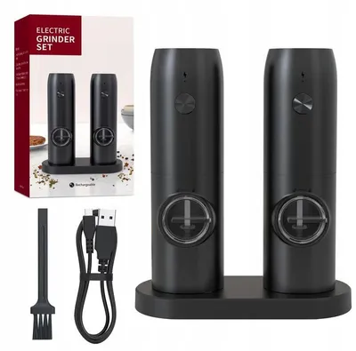 Image de Ensemble de deux moulins à sel et à poivre électriques - Automatiques - Rechargeables - Port USB-C - Station de charge - Degré de mouture réglable
