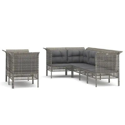 Immagine prodotto di vidaXL set da salotto da giardino 7 pezzi con cuscini in polirattan grigio
