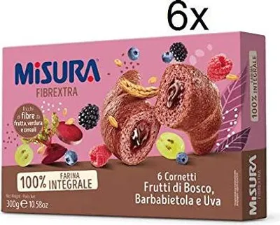Produktbild von 6x Misura Fibraextra Cornetti integrali Kuchen mit Beeren Trauben Vollkorn 300g