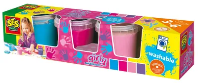 Produktbild von SES Creative Fingerfarbe trendy 4 Farben x145ml, Blau, Pink, Rose, Violett, Nicht toxisch, Waschbar, Gluten-frei, 145 ml