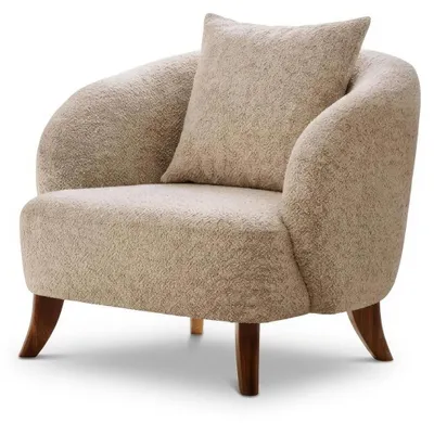 Obrázek produktu pro Moderní křeslo, béžová barva, pohodlné, potažené látkou "bouclé", skandinávský design, čalouněné křeslo