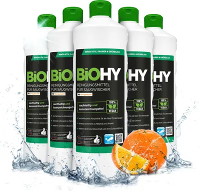 Produktbild von BiOHY Reinigungsmittel für Saugwischer mit Orangenduft, Reiniger für Nass- und Trockensauger, Bodenwischpflege,  Reiniger – 6er Pack (6 x 1 Liter Flasche)