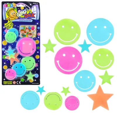 Produktbild von Lean Fluoreszierende, Leuchtende Wandaufkleber Smiley Stars Coloured 10 El.
