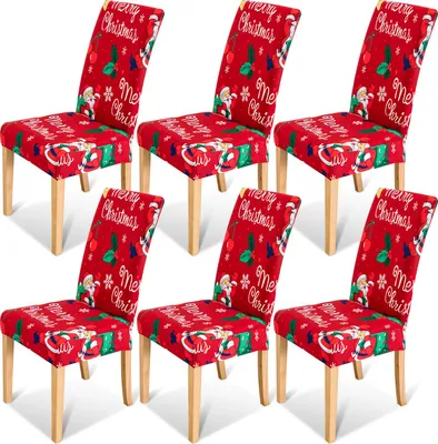Produktbild von Jayseuw Stuhlhussen Weihnachten Pack mit Motivdruck für ein weihnachtliches Wohnambiente 6er