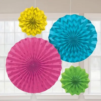 Produktbild von 4 Glitzer Papierfächer bunt pastell