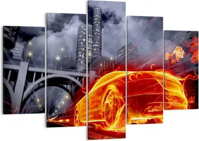 Produktbild von Bild auf Leinwand - Leinwandbild - Auto Flammen Räder - 150x100cm - Wand Bild - Wanddeko - Leinwanddruck - Bilder - Kunstdruck - Wanddekoration - Leinwand bilder - Wandkunst - EA150x100-0209