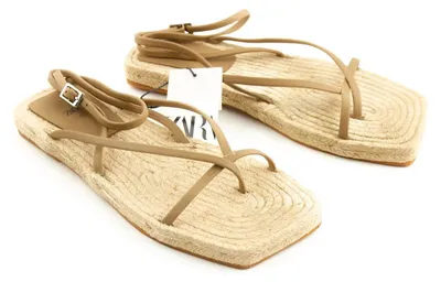Produktbild von ZARA Damen-Sandalen im Boho-Stil mit Espadrille-Sohle und minimalistischen Riemen 39