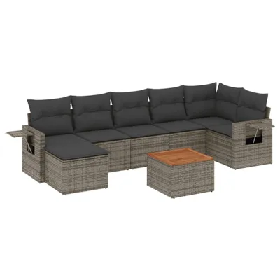 Produktbild von vidaXL 8-tlg. Garten-Sofagarnitur mit Kissen Grau Poly Rattan