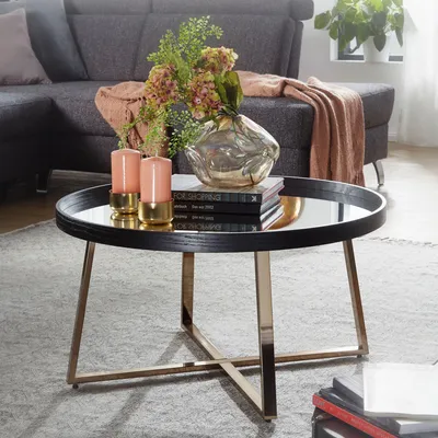 Produktbild von Wohnling couchtisch rund gold wohnzimmertisch spiegel glas beistelltisch schwarz | Wohnling