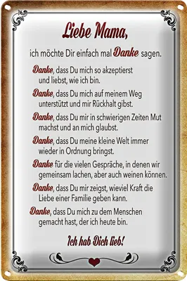 Produktbild von Blechschild Spruch 20x30cm liebe Mama Ich hab dich lieb