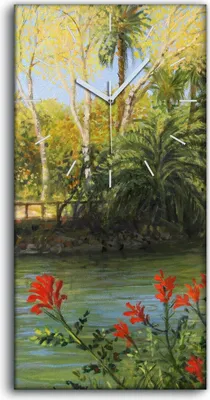Produktbild von Wandkunst Leinwand Bild Uhr 30x60 Malerei Wald Bäume Fluss Brücke Kunst - weiße Hände