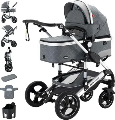 Produktbild von Daliya® BAMBIMO 2in1 Kinderwagen mit Airless-Rädern, leichtem Aluminiumrahmen & 2in1 Babywanne oder Sportsitz, Kombi-Kinderwagen, Buggy & Stroller