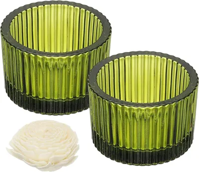 Produktbild von Set mit 2 runden, gerippten Glaskerzenhaltern für Tischdekorationen, Wohnaccessoires und Partyartikel (grün)