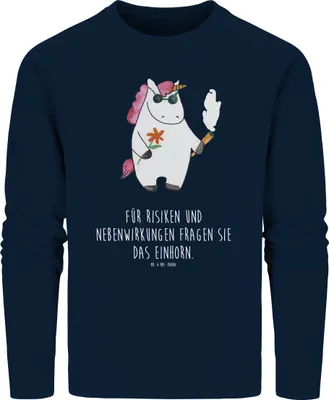 Produktbild von Mr. & Mrs. Panda Baumwoll Pullover Einhorn Woodstock Größe S - French Navy - Geschenk, Sweatshirt, Einhörner, Unicorn, Bio-Pullover, Party, Sweater, Alkohol, Kiffen
