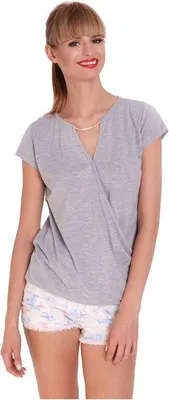 Produktbild von Damen Longshirt Tunika T-Shirt Sommer Shirt V-Ausschnitt; Grau Meliert/S/M 36/38
