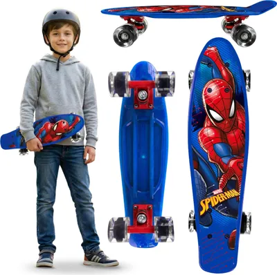 Produktbild von MARVEL Spider-Man Kinder-Fish-Skateboard, 55 cm, rutschfestes Deck, leicht und stabil, für ein Gewicht von 20–50 kg